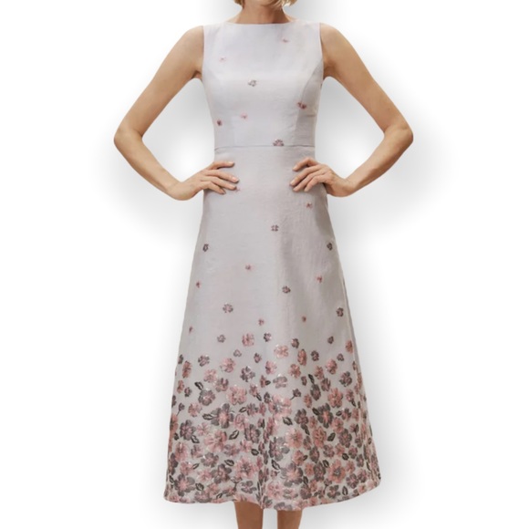 New Anthropologie x BHLDN Guilie 10 / Med Blue Embroidered Floral Midi Dress - Picture 4 of 5